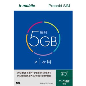 日本通信 b-mobile 5GB×1ヶ月SIMパッケージ(ナノSIM) BM-GTPL3-1MN