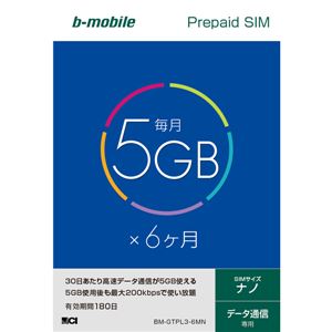 日本通信 b-mobile 5GB×6ヶ月SIMパッケージ(ナノSIM) BM-GTPL3-6MN