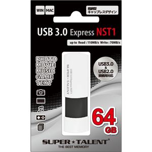 SUPERTALENT USB3.0フラッシュメモリ 64GB ワンプッシュスライド Read:110MB/sWrite:70MB/s ストラップホール付 ST3U64NST1 商品写真2