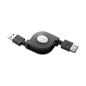 エレコム 巻き取りUSB3.0延長ケーブル(A-A)/0.7m/ブラック