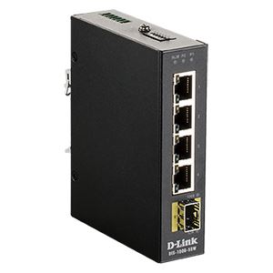 D-Link DIS-100G-5SW産業用ギガビットアンマネージドスイッチ、10／100／1000BASE-Tポート×4、SFPスロット×1、DC電源、IP30メタル筐体、-40℃〜75℃対応