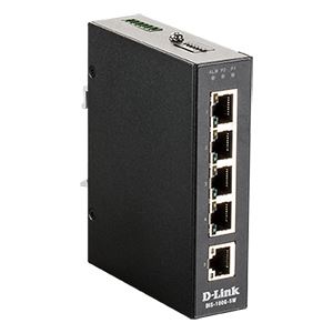 D-Link DIS-100G-5W産業用ギガビットアンマネージドスイッチ、10／100／1000BASE-Tポート×5、DC電源、IP30メタル筐体、-40℃〜75℃対応、5年保証対象