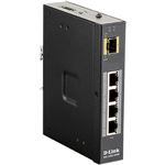 D-Link DIS-100G-5PSW産業用ギガビットアンマネージドスイッチ、PoE+（最大120W給電）、10／100／1000BASE-Tポート×4、SFPスロット×1、DC電源、IP30メタル筐体、-40℃〜75℃対応