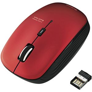 エレコム ワイヤレスBlueLEDマウス／静音5ボタン／2.4GHz／レッド