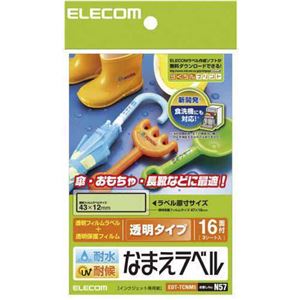 エレコム 透明フィルムラベル+透明保護フィルム 耐水耐候なまえラベル 傘・おもちゃ・長靴用 43×12mm 16面×3シート EDT-TCNM5 - 拡大画像