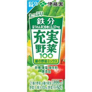 （まとめ買い）【ケース販売】伊藤園 充実野菜100 緑の野菜ミックス 200ml×24本×2セット