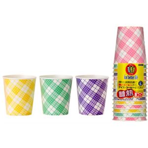 （まとめ買い）断熱紙コップ チェック 250ml×15P×21セット