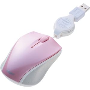 （まとめ買い）Digio2 巻取有線3ボタンBLUE LEDマウス ピンク MUS-UKT103-P×2セット
