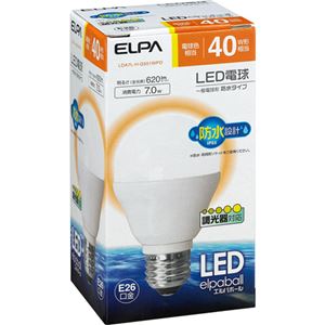 （まとめ買い）ELPA 防水LED電球 一般電球A形 40W形 E26 電球色 調光器対応 LDA7L-H-G551WPD×9セット
