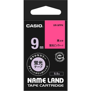（まとめ） カシオ CASIO ネームランド NAME LAND スタンダードテープ 9mm×5.5m 蛍光ピンク／黒文字 XR-9FPK 1個 【×5セット】 - 拡大画像
