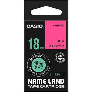 （まとめ） カシオ CASIO ネームランド NAME LAND スタンダードテープ 18mm×5.5m 蛍光ピンク／黒文字 XR-18FPK 1個 【×4セット】 - 拡大画像