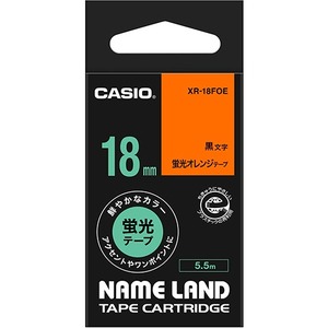 （まとめ） カシオ CASIO ネームランド NAME LAND スタンダードテープ 18mm×5.5m 蛍光オレンジ／黒文字 XR-18FOE 1個 【×4セット】 - 拡大画像