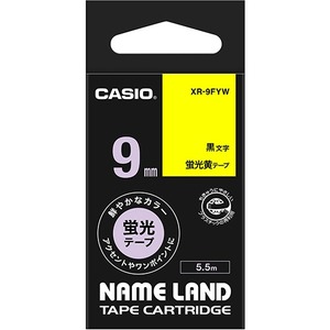 （まとめ） カシオ CASIO ネームランド NAME LAND スタンダードテープ 9mm×5.5m 蛍光黄／黒文字 XR-9FYW 1個 【×5セット】 - 拡大画像
