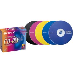 （まとめ） ソニー データ用CD-RW 700MB 4倍速 5色カラーMIX 5CDRW700EX 1パック（5枚：各色1枚） 【×5セット】 - 拡大画像