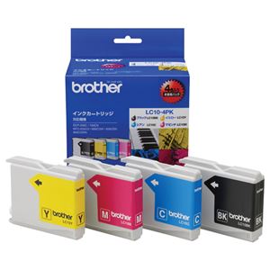 （まとめ） ブラザー BROTHER インクカートリッジ お徳用 4色 LC10-4PK 1箱（4個：各色1個） 【×3セット】 - 拡大画像