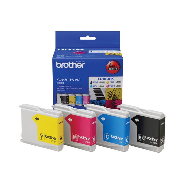 （まとめ） ブラザー BROTHER インクカートリッジ お徳用 4色 LC10-4PK 1箱（4個：各色1個） (×3セット) b04