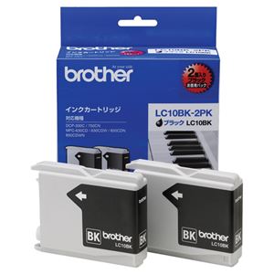（まとめ） ブラザー BROTHER インクカートリッジ お徳用 黒 LC10BK-2PK 1箱（2個） 【×3セット】 - 拡大画像