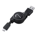 （まとめ） サンワサプライ 巻き取りUSB2.0モバイルケーブル （A）オス-Micro（B）オス ブラック 0.8m KU-M08MCBBK 1個 【×5セット】