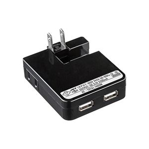 （まとめ） サンワサプライ USB充電タップ型ACアダプタ 出力計2.1A 2ポート ブラック ACA-IP25BK 1個 【×2セット】 - 拡大画像