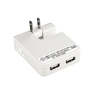 （まとめ） サンワサプライ USB充電タップ型ACアダプタ 出力計2.1A 2ポート ホワイト ACA-IP25W 1個 【×2セット】 - 拡大画像