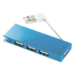 （まとめ） サンワサプライ ケーブル収納 USB2.0ハブ 4ポート ブルー USB-HMB406BL 1個 【×4セット】