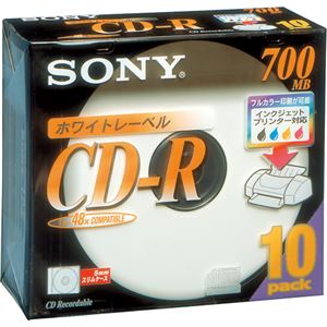 （まとめ） ソニー データ用CD-R 700MB 48倍速 ホワイトプリンターブル 5mmスリムケース 10CDQ80DPWS 1パック（10枚） 【×5セット】 - 拡大画像