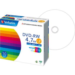（まとめ） バーベイタム データ用DVD-RW 4.7GB 2倍速 ワイドプリンターブル 5mmスリムケース DHW47NP10V1 1パック（10枚） 【×3セット】 - 拡大画像