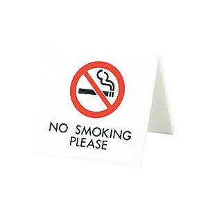 （まとめ） 光 机上V字型プレート「NO SMOKING PLEASE」 両面表示 タテ60×奥行60×ヨコ60mm アクリルホワイト UP662-4 1個 【×5セット】 - 拡大画像