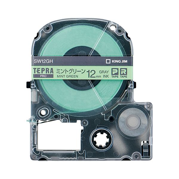 （まとめ） キングジム テプラ PRO テープカートリッジ ソフト 12mm ミントグリーン／グレー文字 SW12GH 1個 (×5セット) b04