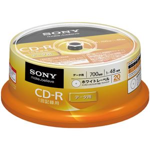 （まとめ） ソニー データ用CD-R 700MB 48倍速 ホワイトプリンターブル スピンドルケース 20CDQ80GPWP 1パック（20枚） 【×5セット】 - 拡大画像