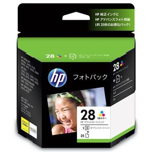 （まとめ） HP28／L判 フォトパック 3色カラー+アドバンスフォト用紙L判25枚 CR714AJ 1セット 【×3セット】 - 拡大画像