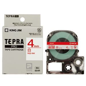 （まとめ） キングジム テプラ PRO テープカートリッジ 4mm 白／赤文字 SS4R 1個 【×5セット】 - 拡大画像