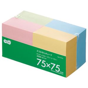 （まとめ） TANOSEE エコふせん キューブ 75×75mm 4色 1パック（4冊） 【×4セット】 - 拡大画像