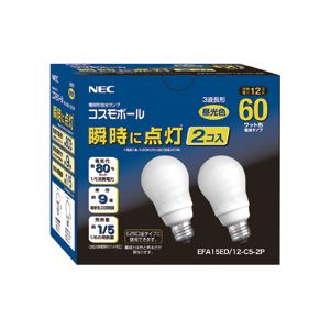 （まとめ） NEC 電球型蛍光ランプ コスモボール A15形 60W相当 E26口金 昼光色 EFA15ED／12-C5-2P 1パック（2個） 【×3セット】