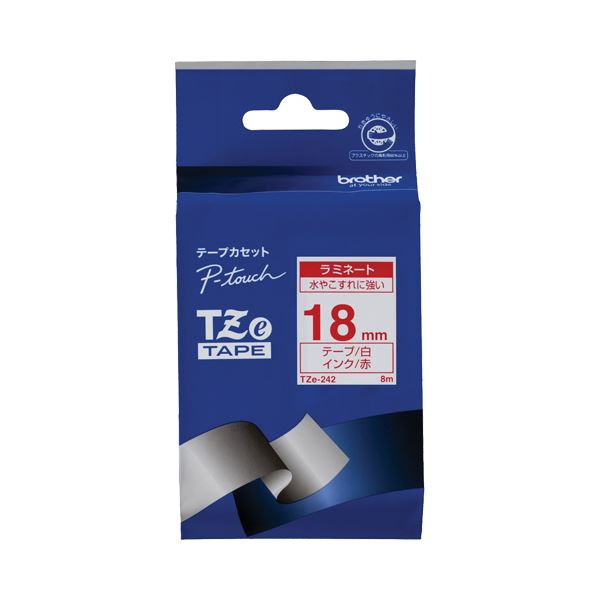 （まとめ） ブラザー BROTHER ピータッチ TZeテープ ラミネートテープ 18mm 白／赤文字 TZE-242 1個 (×6セット) b04
