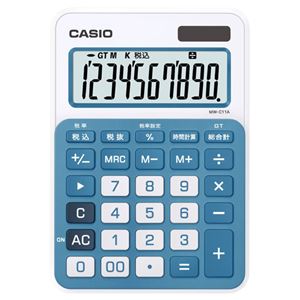 （まとめ） カシオ CASIO カラフル電卓 10桁 ミニジャストタイプ レイクブルー MW-C11A-BU-N 1台 【×5セット】 - 拡大画像