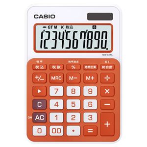 (まとめ) カシオ CASIO カラフル電卓 10桁 ミニジャストタイプ フレッシュオレンジ MW-C11A-RG-N 1台 【×5セット】 商品画像