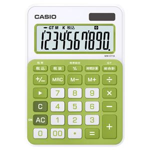 （まとめ） カシオ CASIO カラフル電卓 10桁 ミニジャストタイプ シトラスグリーン MW-C11A-GN-N 1台 【×5セット】 - 拡大画像