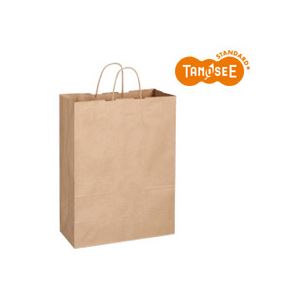 (まとめ)TANOSEE 手提袋 丸紐 茶無地・特大 50枚入×6パック 商品画像