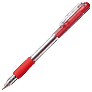 （まとめ） TANOSEE ノック式油性ボールペン（グリップ付） 0.7mm 赤 （軸色 クリア） 1セット（100本：10本×10箱） 【×2セット】 - 拡大画像
