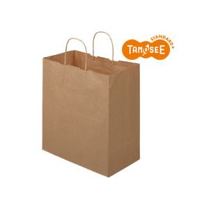 (まとめ)TANOSEE 手提袋マチ広タイプ 丸紐 茶無地・中 30枚入×10パック 商品画像
