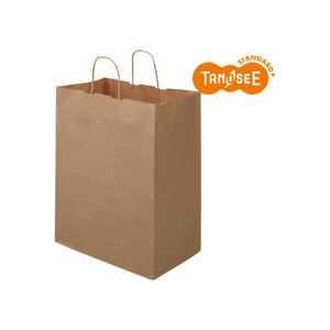 （まとめ）TANOSEE 手提袋マチ広タイプ 丸紐 茶無地・大 30枚入×10パック - 拡大画像