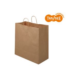 （まとめ）TANOSEE 手提袋マチ広タイプ 丸紐 茶無地・特大 30枚入×10パック - 拡大画像