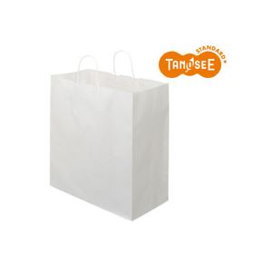 （まとめ）TANOSEE 手提袋マチ広タイプ 丸紐 白無地・特大 30枚入×10パック - 拡大画像
