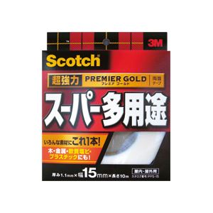 （まとめ）スコッチ 超強力両面テープ プレミアゴールド （スーパー多用途）15mm×10m 10巻 - 拡大画像