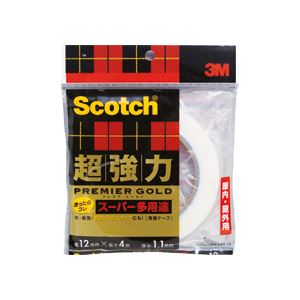 （まとめ）スコッチ 超強力両面テープ プレミアゴールド （スーパー多用途）12mm×4m 20巻 - 拡大画像