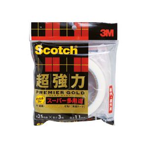 （まとめ）スコッチ 超強力両面テープ プレミアゴールド （スーパー多用途）25mm×3m 10巻 - 拡大画像