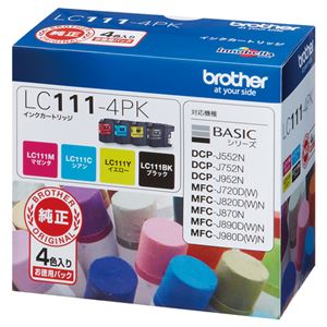 （まとめ） ブラザー BROTHER インクカートリッジ お徳用 4色 LC111-4PK 1箱（4個：各色1個） 【×3セット】