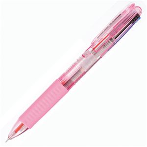 （まとめ） TANOSEE ノック式ゲルインク3色ボールペン （軸色 ピンク） 1セット（10本） 【×2セット】 - 拡大画像