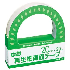 （まとめ） TANOSEE 再生紙両面テープ カッター付 20mm×20m 1巻 【×10セット】 - 拡大画像